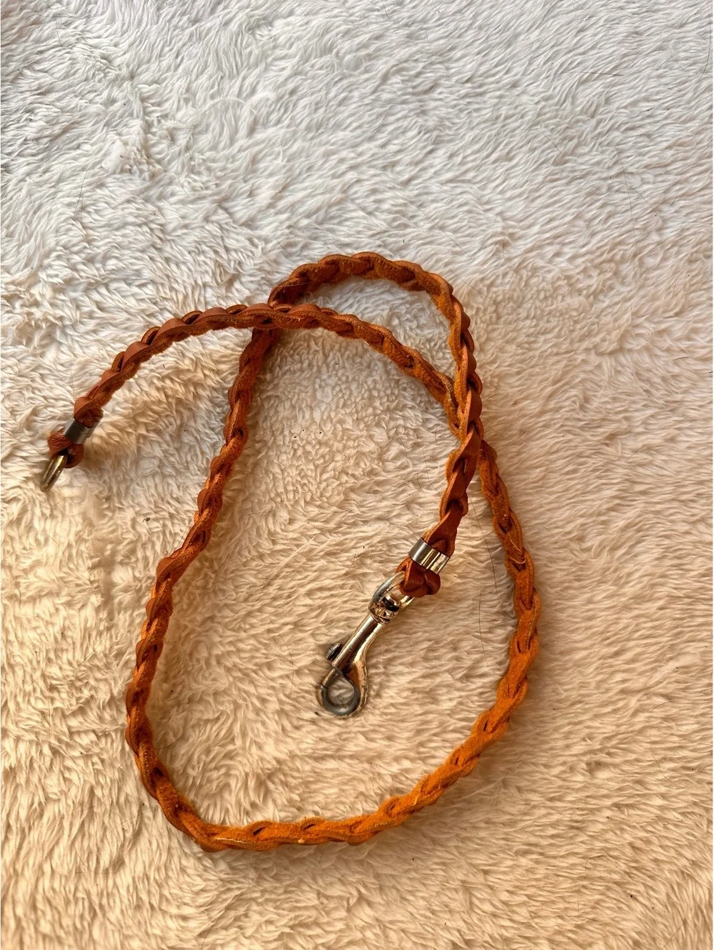 Vintage Brown Braided Leather Belt with Silver Clasp, 32 Inches